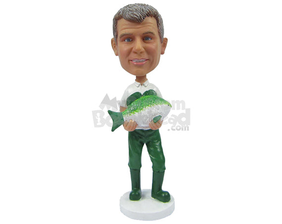 Custom Bobblehead Happy Fisherman Showing His Catch - Sports & Hobbies Fishing Personalized Bobblehead & Cake Topper Custom Bobblehead Happy Fisherman Showing His Catch - Sports & Hobbies Fishing Personalized Bobblehead & Cake Topper